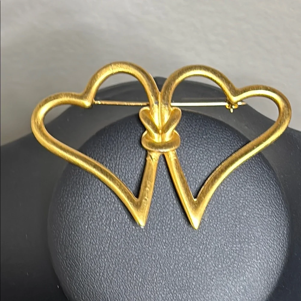 Anne Klein Open Heart Gold Tone Double Heart Brooch Signed AK